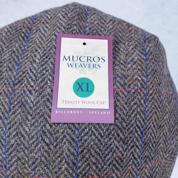 NWT MUCROS WEAVERS Trinity Wool Newsboy Flat Cap Herringbone Irish Tweed in XL - Picture 2 of 12